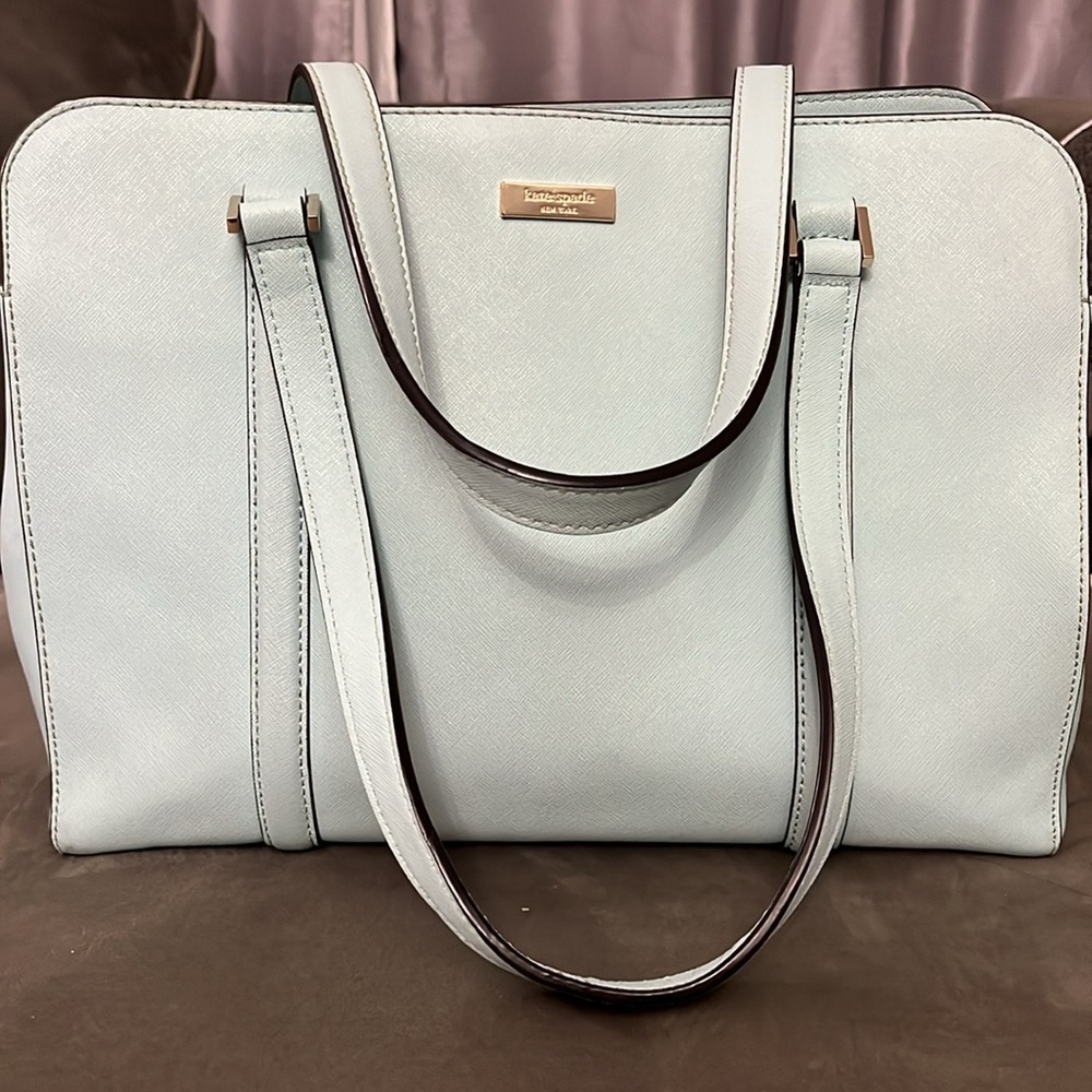 Kate spade mint green purse with 3 compartments zipped middle magnetic closure